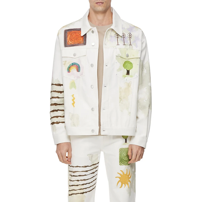 Wholesale Custom Spring and Autumn 100% Cotton Plus Sized Men Jacket Single Breasted Digital Printed Denim Jacket