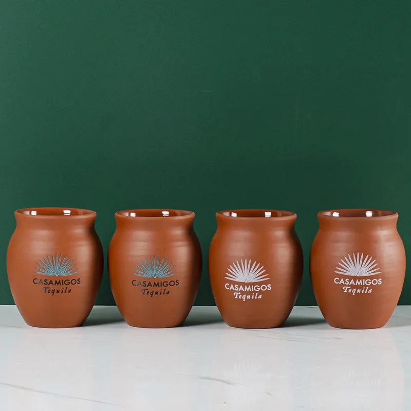 Handmade Ceramic Cup Tequila Cantaritos Mexican Terracotta Clay 10 Ounce Drinking Cups