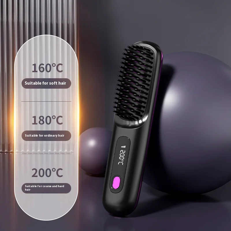 USB Electric Men Beard Straightener Negative Ion Wireless Mini Electric Hair Brush Cordless Hair Straightener Brush For Woman