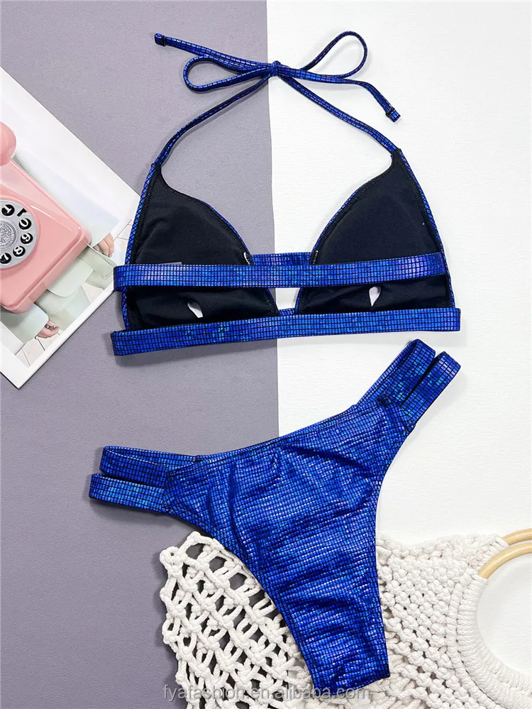 Women Tie Side PU Leather Sexy Extreme Swimwear Triangle Bikini 2 Piece Swimsuit