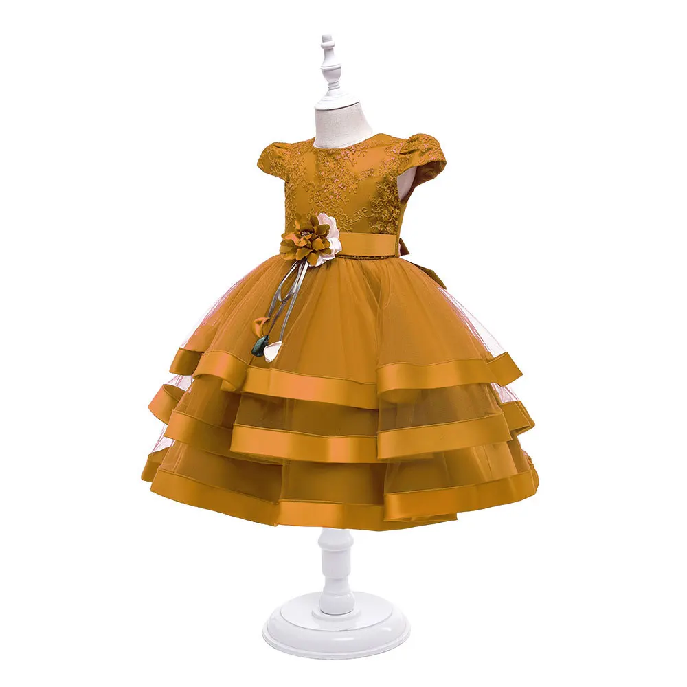 3300 Good quality kids dress birthday party 6 years girls princess gown light blue flower children dress