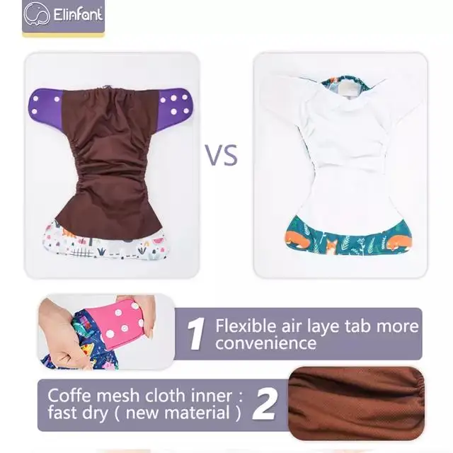Elinfant new arrival 4pcs set ecological reusable double gussets washable cloth diaper nappy diapers