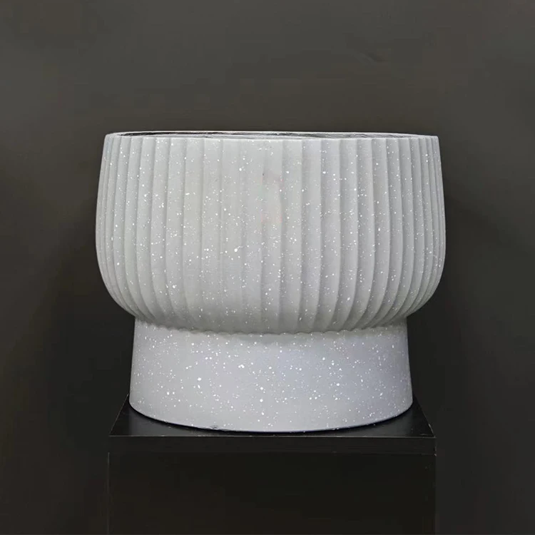 Factory wholesale simple stripe embossed outdoor indoor home decor plant pot fiber clay flowerpot for garden