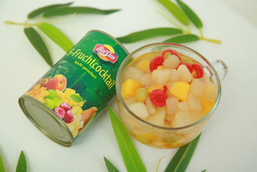 425g Hot Selling Good Taste Mixed Fruit in Syrup Canned Cocktail Mix Fruit Easy Open Tin