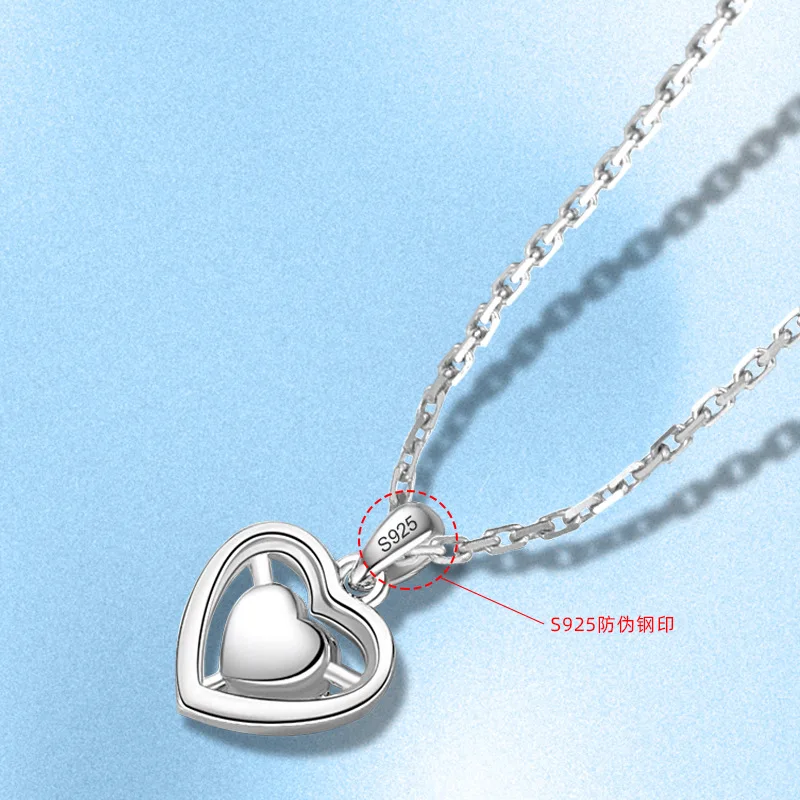 The Heart of Ocean blue CZ Inlay with Moissanite High Carbon Diamond Fine 925 silver necklace Jewelry