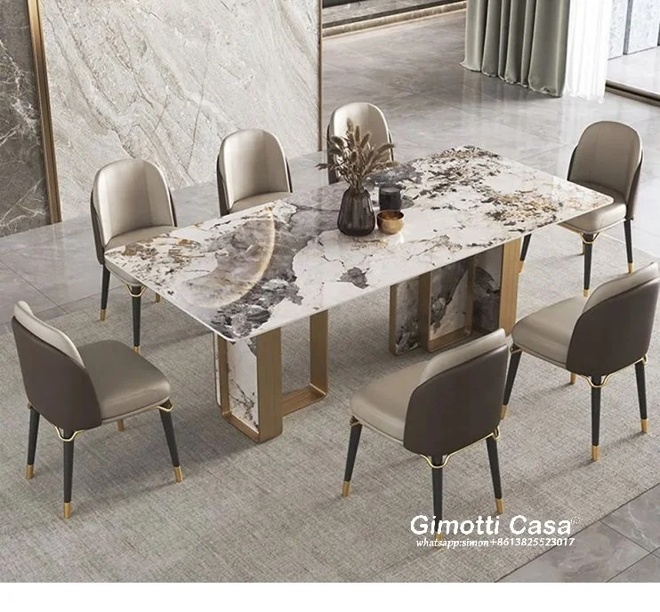 italian style marble granite top dining tables and leather chairs luxury dinning room furniture wood leg dining tables set