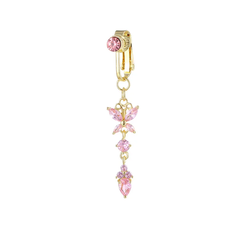 New CZ Zircon Butterfly Fake Belly Piercing Non Piercing Belly Button Ring Butterfly Clip On Umbilical Navel Fake Piercing