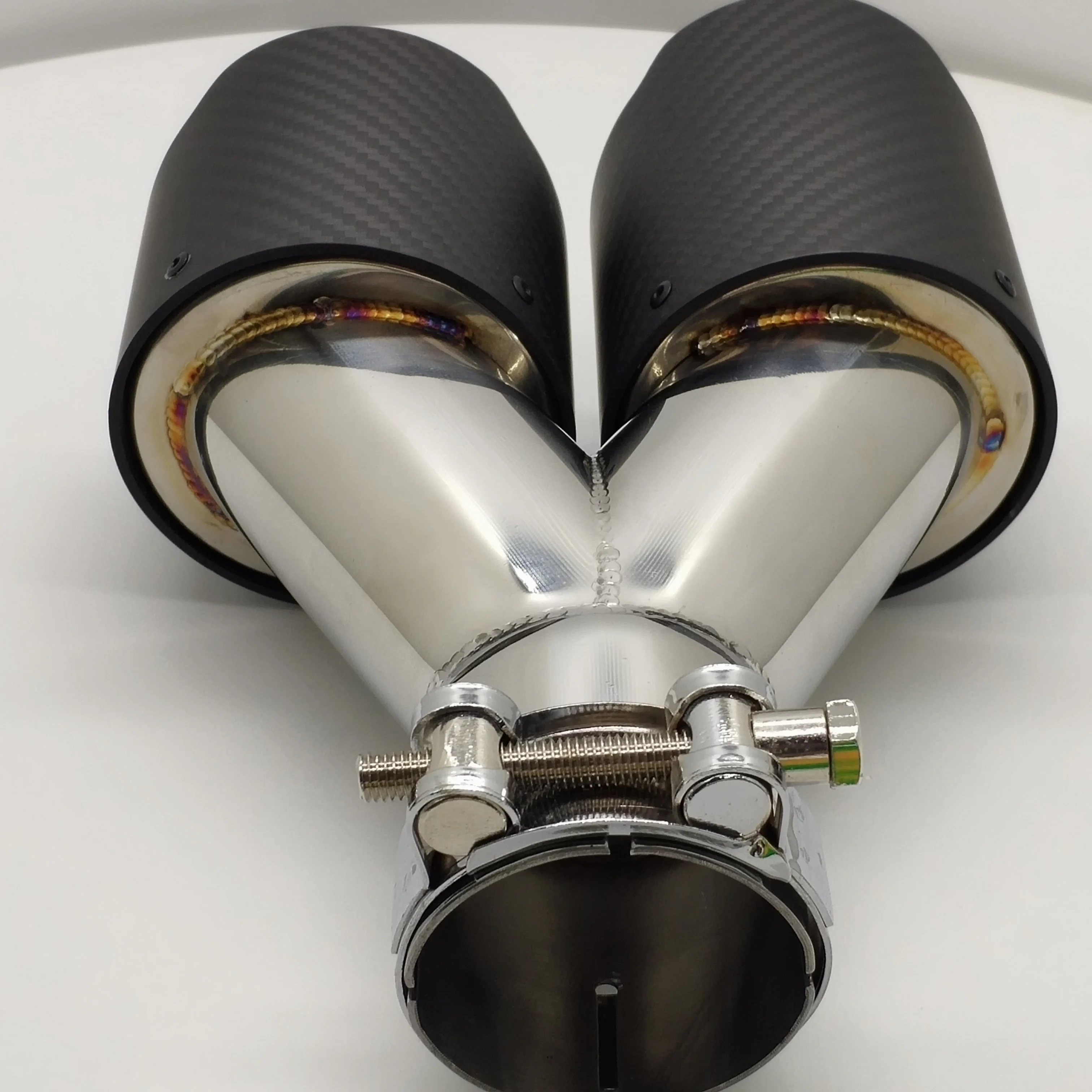 High Performance 304 Stainless Steel Dual Carbon Fiber  Matte black Exhaust System Muffler Exhaust Tip