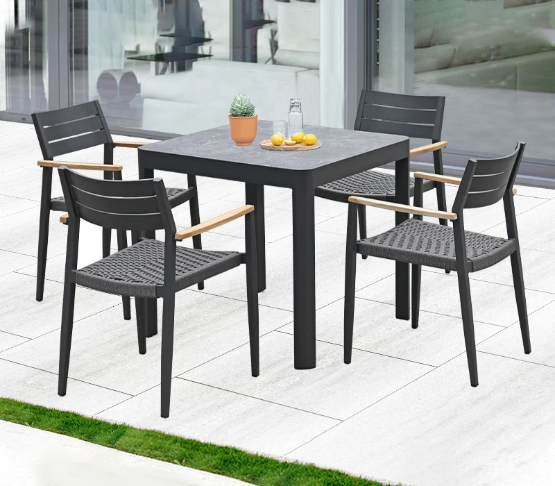 aluminum   outdoor  table sets patio dining set with  rope chair for  deck balcony hotel
