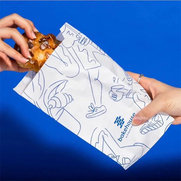 Recyclable bread cookie oil proof paper bag custom paper bag no handle lunch food burger sandwich takeaway paper bags for snacks