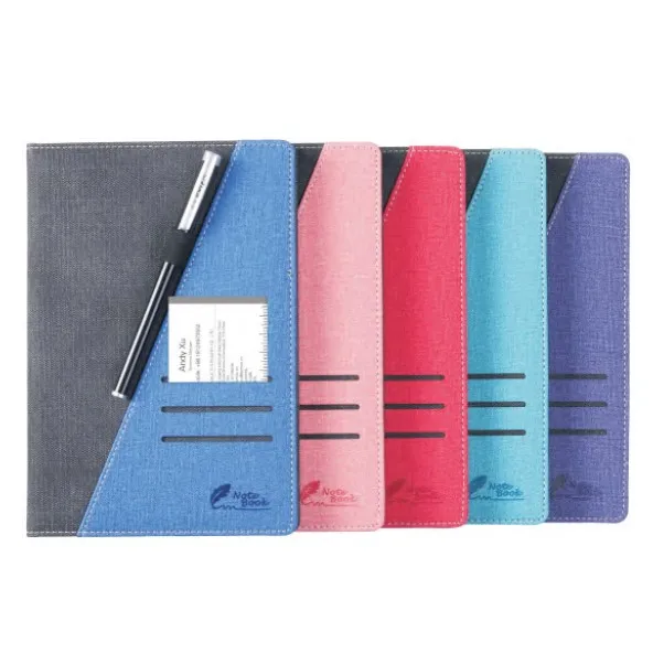 Creative A5 Linen Thermo PU Leather Hard Cover Notepad Journal Notebook with Card Holders and Pen Holder