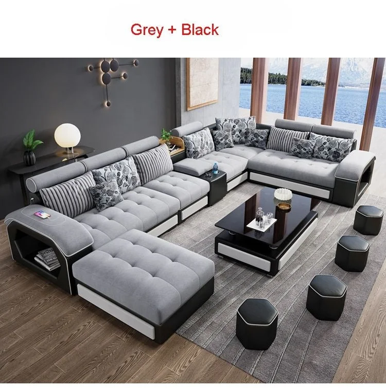 2021 cheap living room furniture sofas, sectionals L shape leather sofa set with costomize material and funciton side table