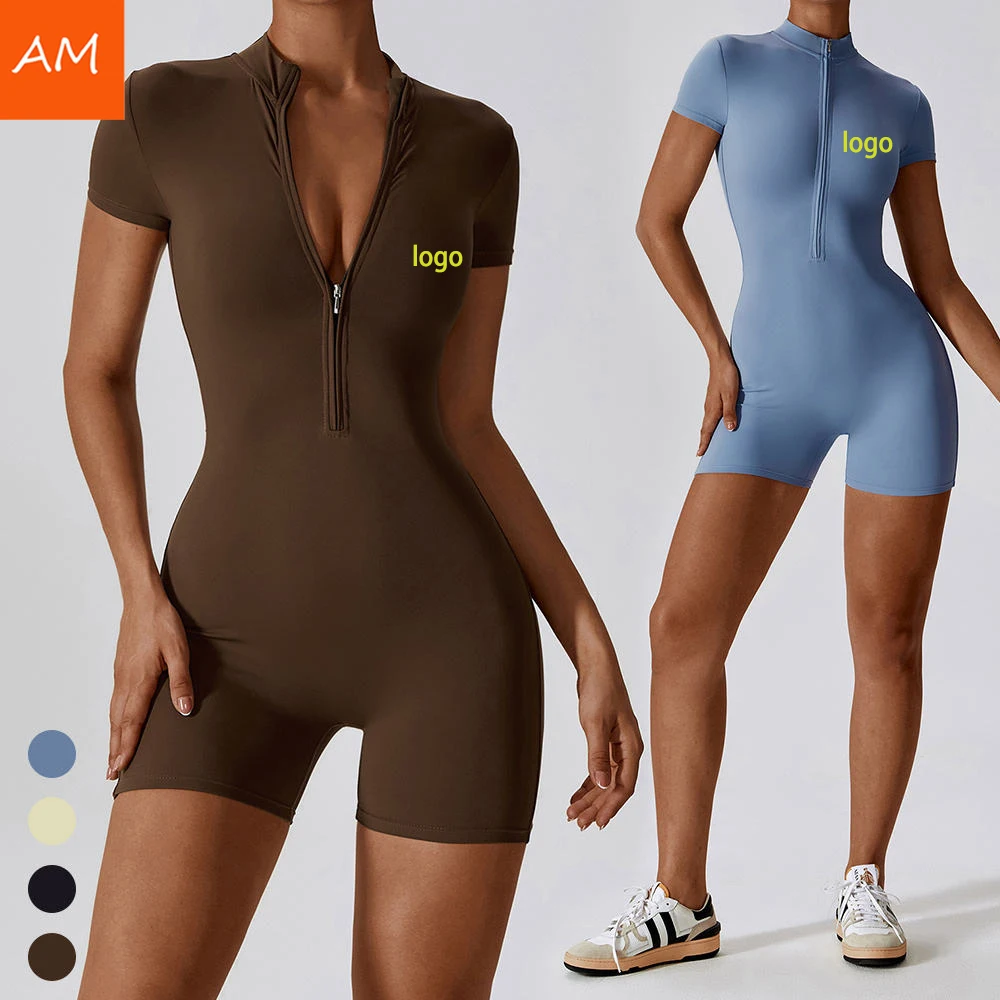 One Piece Activewear Quick Dry Breathable Gym Bodycon Zipper Jumpsuit Workout Rompers Girls Jumpsuits Playsuits Bodysuits Women