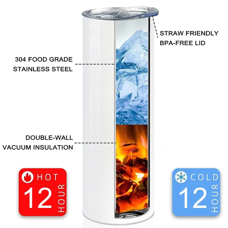 Popular 20Oz Skinny White Straight Vaso Sublimation Blanks Stainless Steel Vacuum Tumblers With Straws