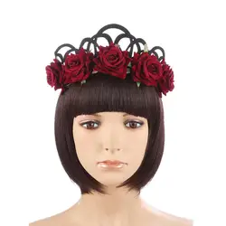Halloween Fashion Women Headband Bohemian Style Rose Flower Crown Headband Ladies Elastic Hair Band Beach Hair Accessories