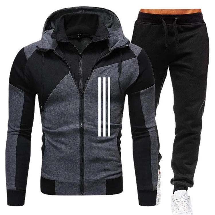 wholesale custom men acid wash black blue patchwork full zip tracksuit vintage long sleeve two layers hoodie and sweatpants set
