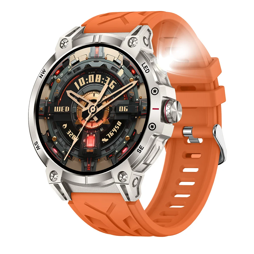 2024 KC89 Smart Watch for Men IP68 Waterproof BT Call 1.85Inch Round Screen Outdoor Flashlight Smartwatch 760mah Battery