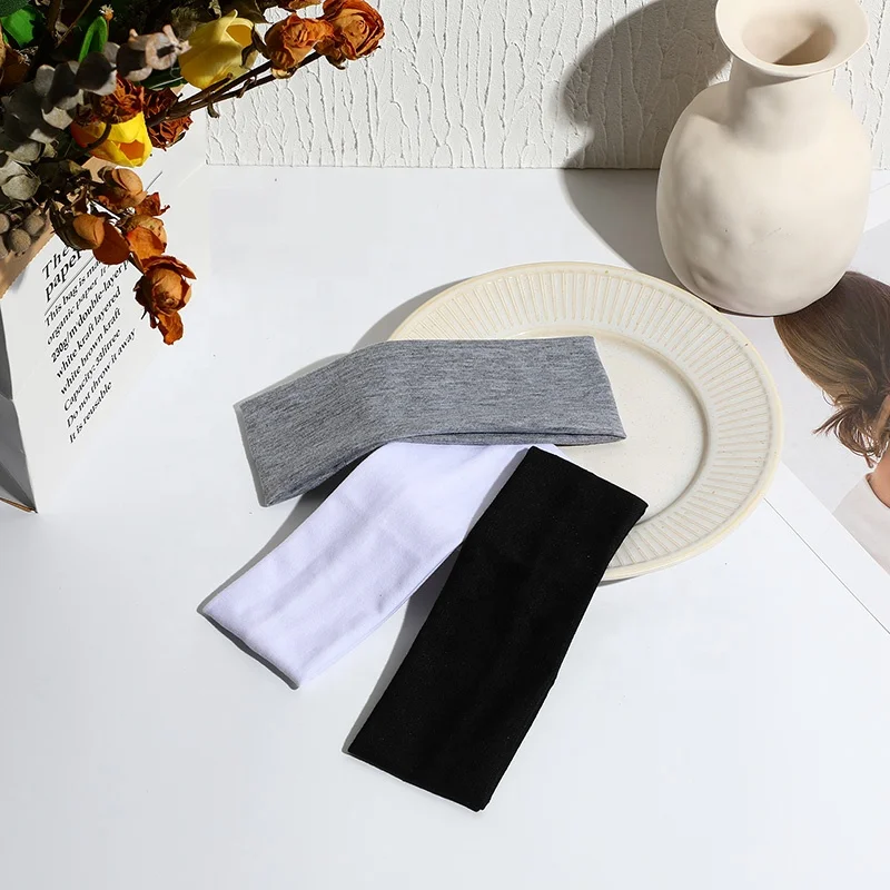 1 set black white gray cotton headband women sports yoga hair band spa sweat absorbing elastic headbands