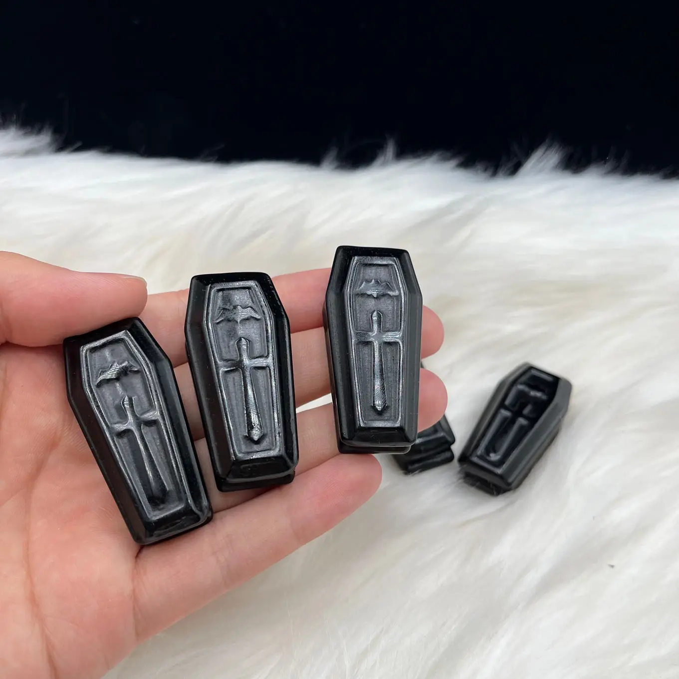 Natural Obsidian Crystal Coffin For Decoration