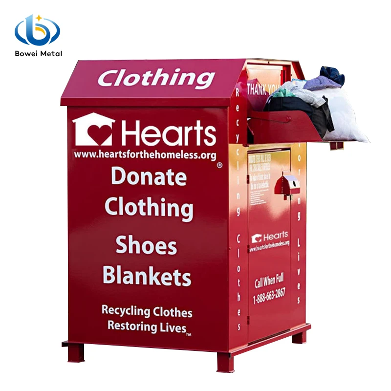 China Factory Sheet Metal Fabrication 16 Gauge Strong Material Galvanized Steel Book Clothes Bags Donation Drop Off Bin