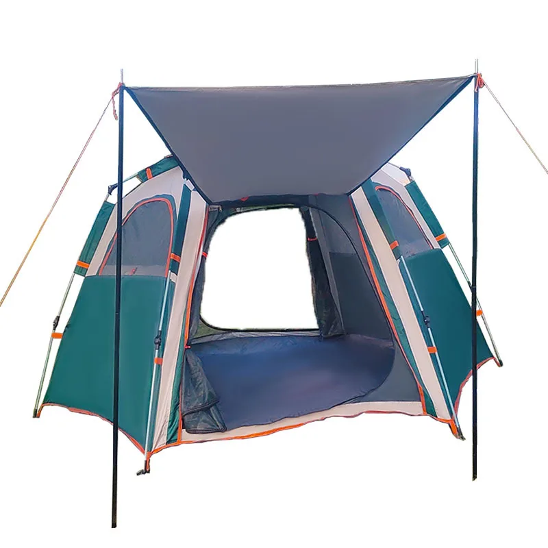 5-7 Person Automatic Camping Tent Dual Layer Summer Mongolian Hexagonal Yurt Tourist Tent for Outdoor Travel