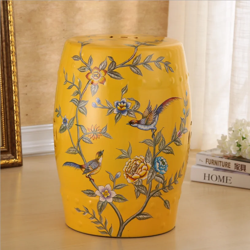2021 wholesale classical Chinese flower and bird art porcelain garden home decoration decorative gift bar drum ceramic