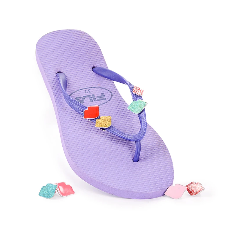 Custom Wholesale Sandals Decoration Accessories Removable Lip Charms Enamel Flip Flop Decorations