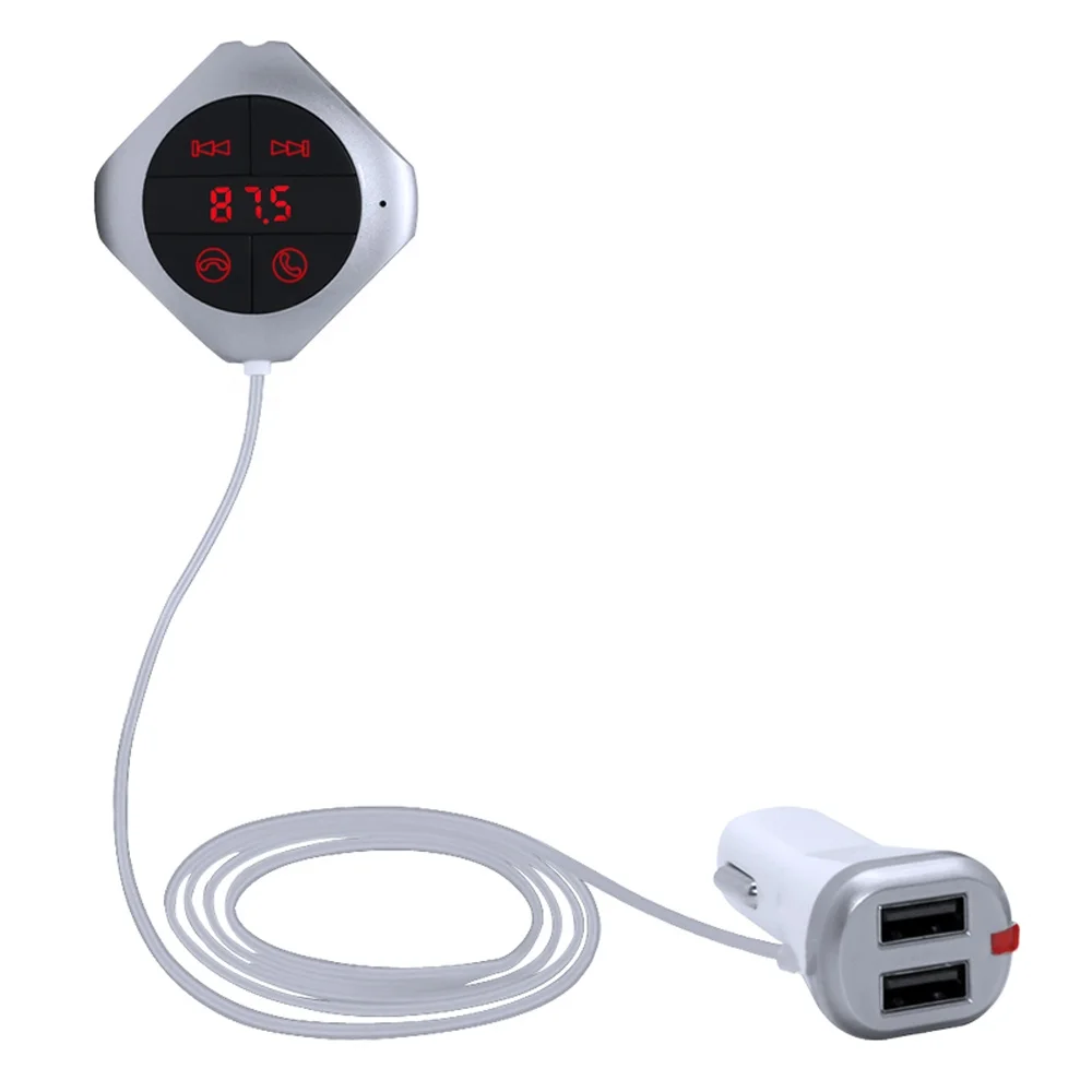 Long hanging type dual usb Radio Hands Free Receiver Car Audio Bluetooth wireless 5.0 FM Transmitter modulator Car MP3 Player