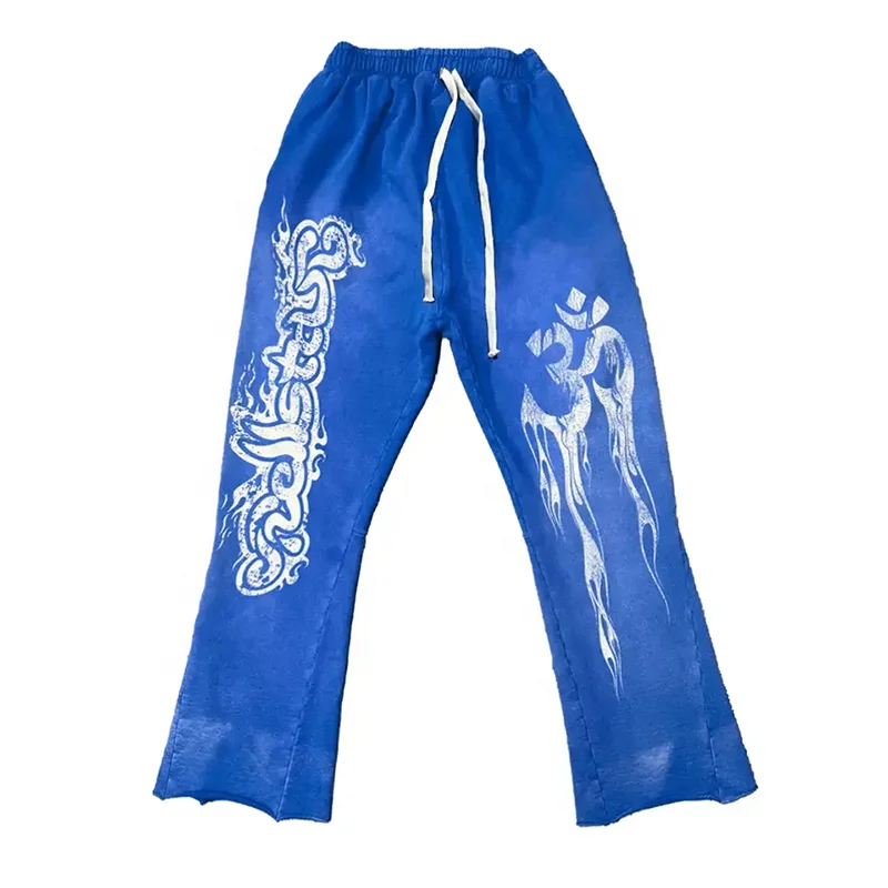 Acid Washed Sweat Suits Custom 100% Cotton Terry Oversized Tracksuit  Men Flare Sweatpants And Hoodie Set