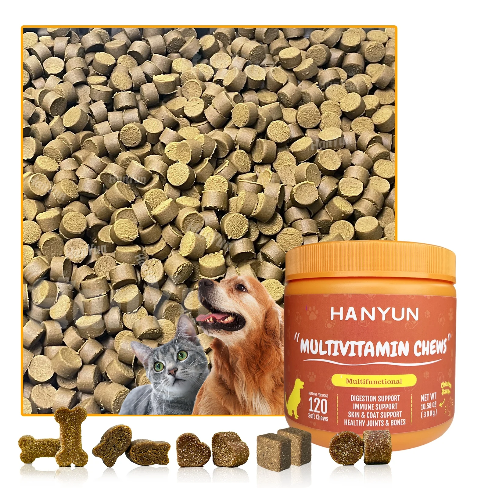 Hanyun Factory Wholesale 10 in 1 Pet Multivitamin Supplement Chews For Dogs Hip Joint Skin Coat Heart & Immune Health Treats
