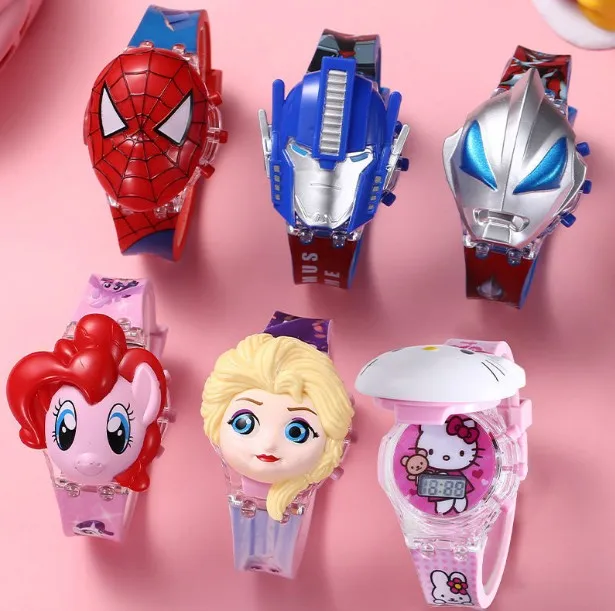 Часы детские электронные с мигающим светом Мультяшные музыкальные светящиеся игрушки в стиле аниме подарок на день рождения