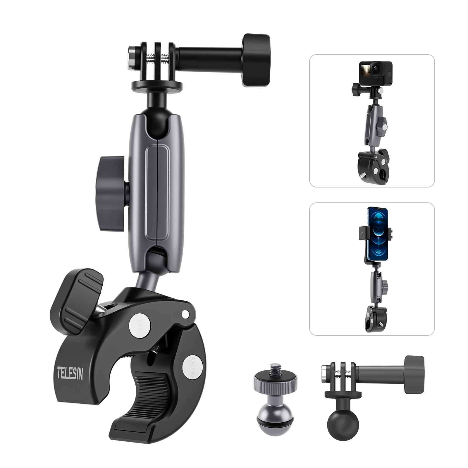 Telesin Super Clamp Bicycle Clip Camera Mount Motorcycle Handlebar Mount for GoPros and Action cameras