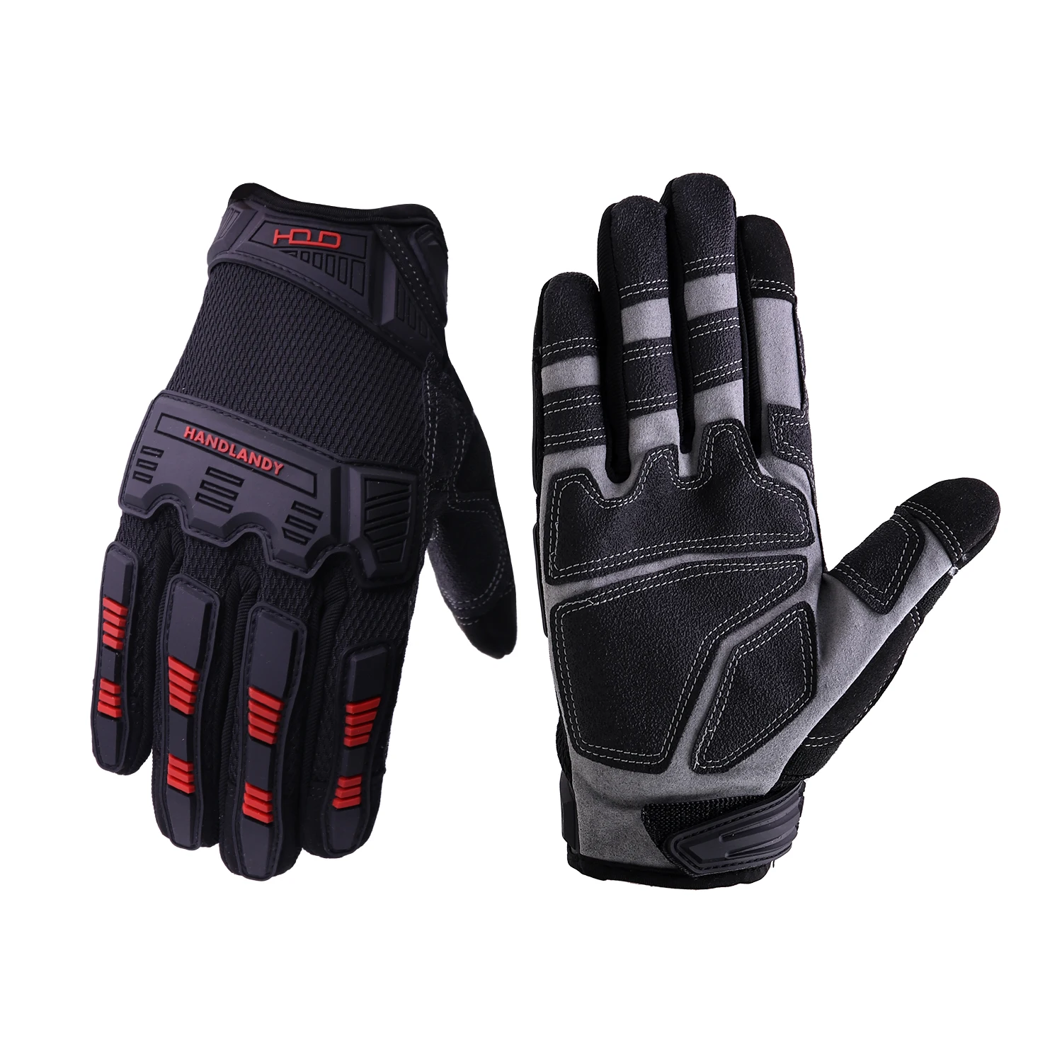 PRI Black PVC Reinforced Palm Working Safety Anti-Impact Hand Touch Screen leather Mechanic Gloves