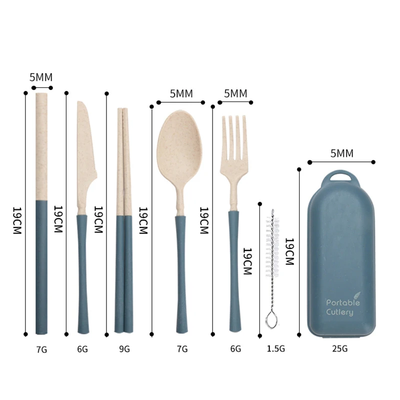 Eco friendly portable travel portable plastic flatware spoon fork chopsticks knife straw wheat straw cutlery