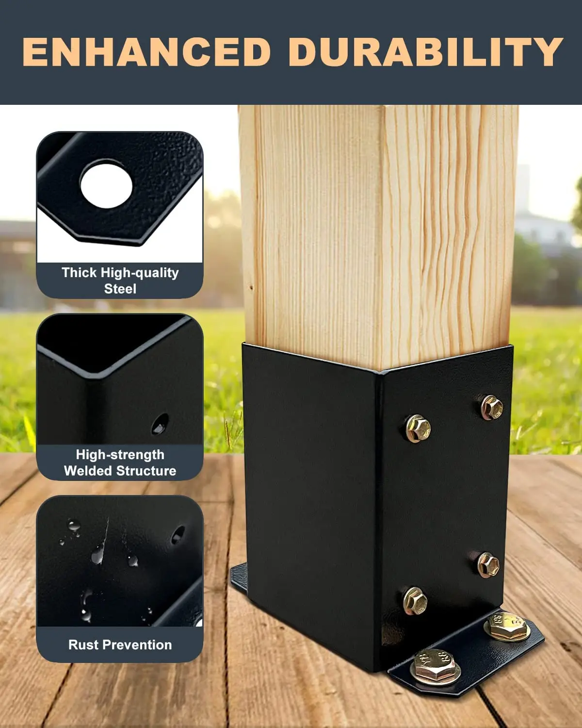 Post Bracket Heavy Duty Metal Post Anchor Powder Coated Wood Fence Post Anchor Base for Support Deck Base Plate