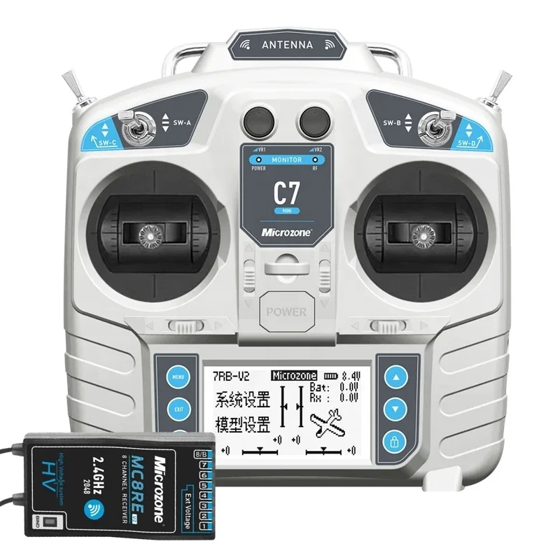 MicroZone MC7 C7 MINI 2.4G Controller Transmitter MC8RE Receiver Radio Set For RC Aircraft Drone Quadcopter Car Boat