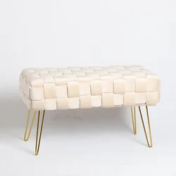 Modern Velvet Ottoman Bench, Upholstered Benches Footrest Stool Indoor Bench with Gold Metal Base for Suit Entryway Livingroom