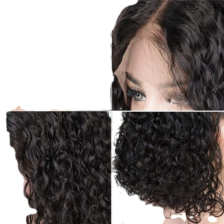 Wholesale Peruvian Short Bob Wigs Kinky Curly Human Hair HD Lace Front Wig For Black Women Deep Water Wave Human Hair Wig
