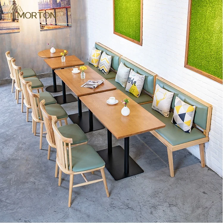 Wholesale restaurant furniture high quality rectangle wood top coffee shop cafe dining table with metal base
