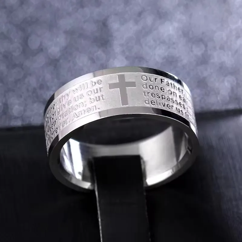 Classic Vintage Christian Bible Religious Cross Ring Stainless Steel Rings For Couple Titanium Steel Christian Cross Bible Ring