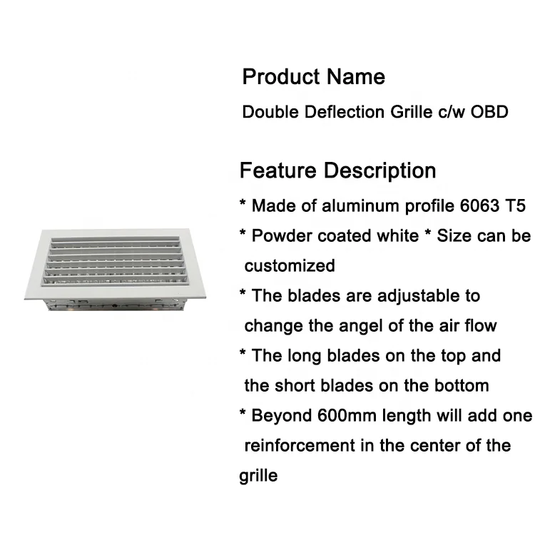 High Quality Wall vent  for HVAC whit Double Deflection Air Grille c/w OBD