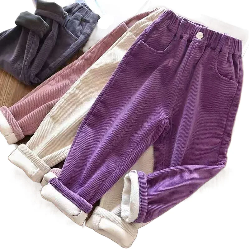 Модные вельветовые брюки детские плотные зимняя уличная одежда модные с эластичной талией лентами