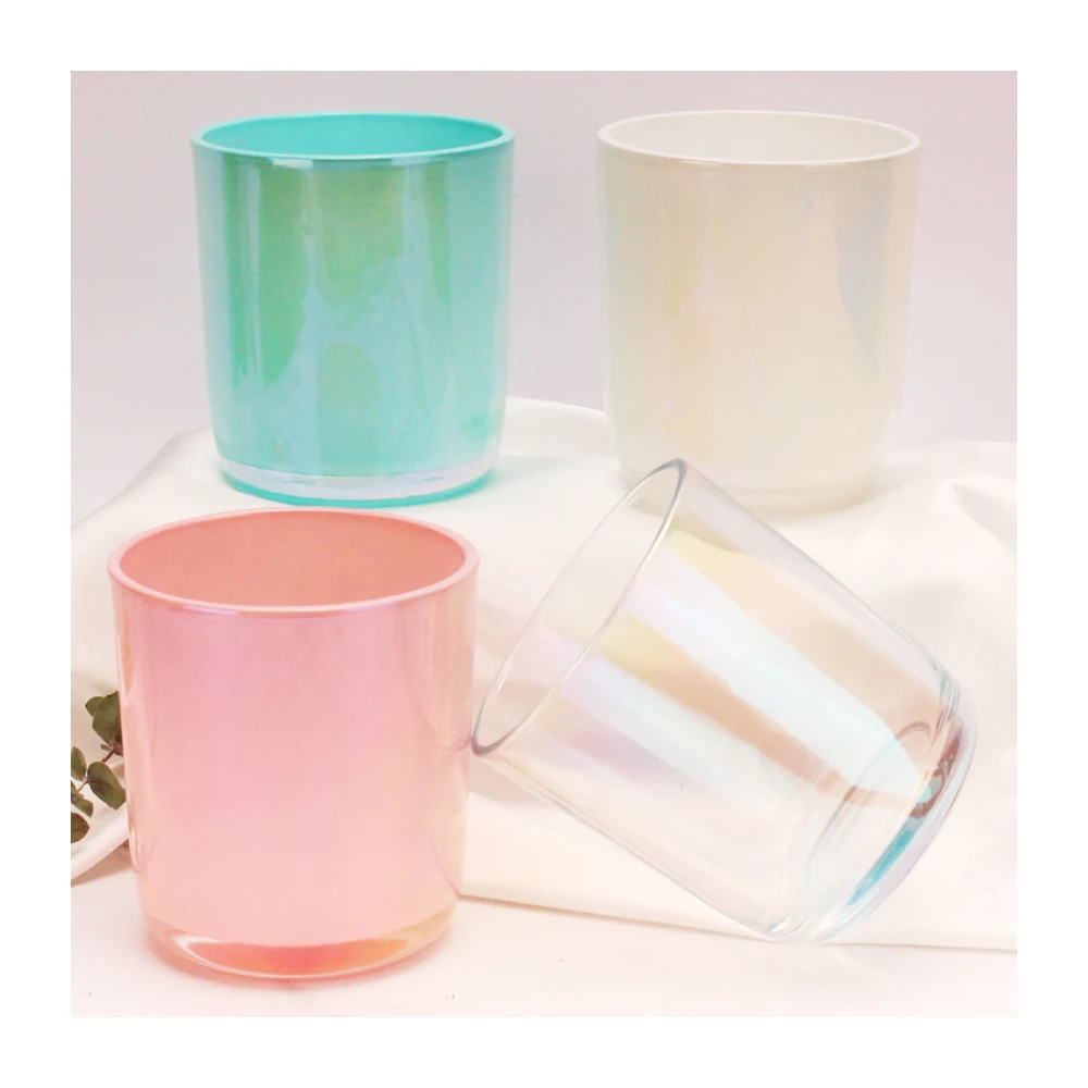 Wholesale 8oz 10oz 12oz Iridescent Extra Large Candle Vessel Clear Glass Candle Jar Luxury With Lid