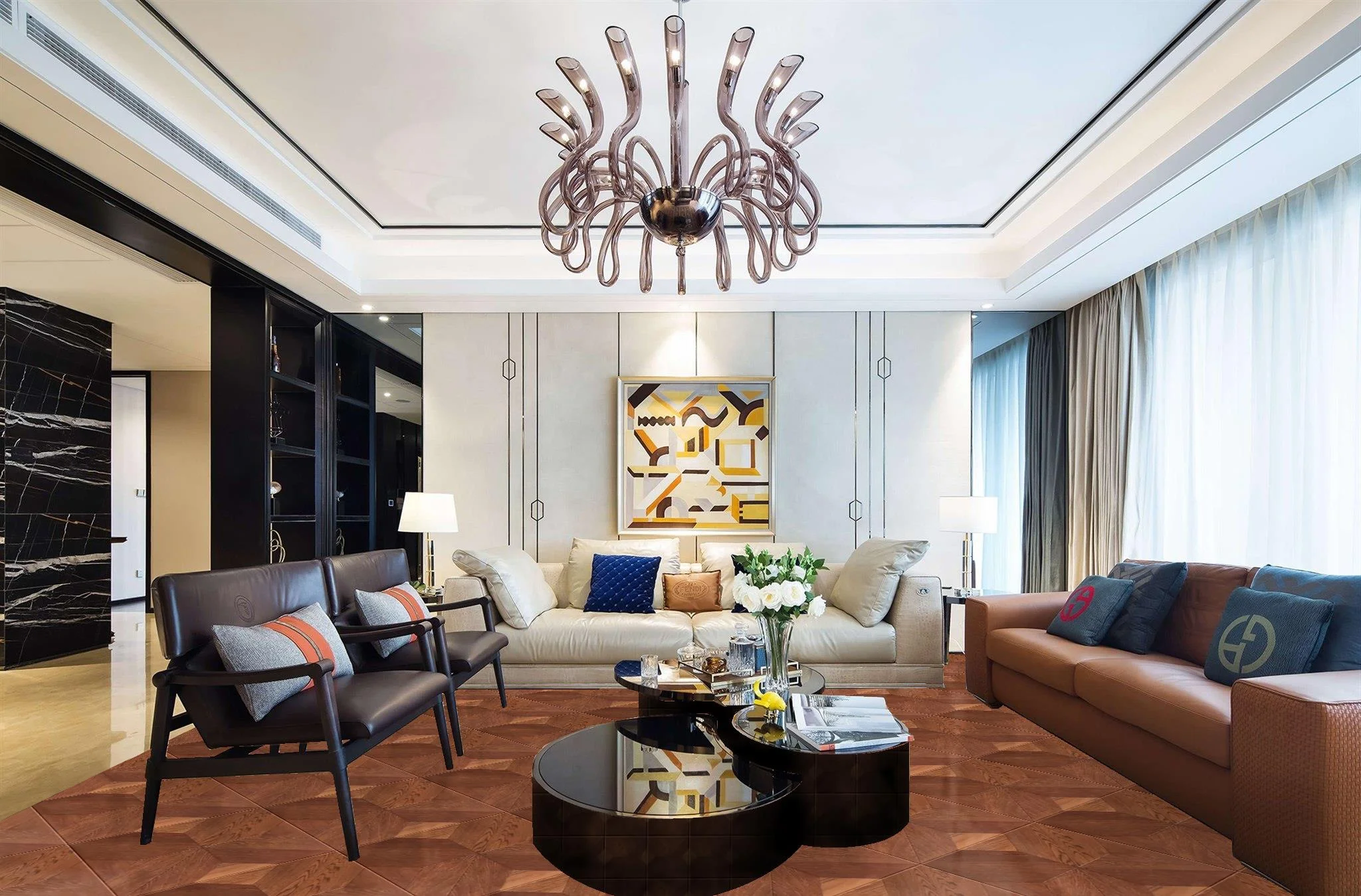 American Oak Black Brown  Inlay Art Parquet Flooring