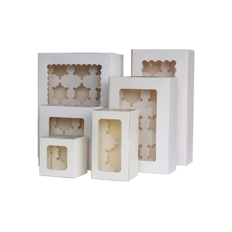 Wholesales Cheap Price Kraft Paper Cake Packaging dessert boxes 1/2/4/6/8/12 Cup cake box with window