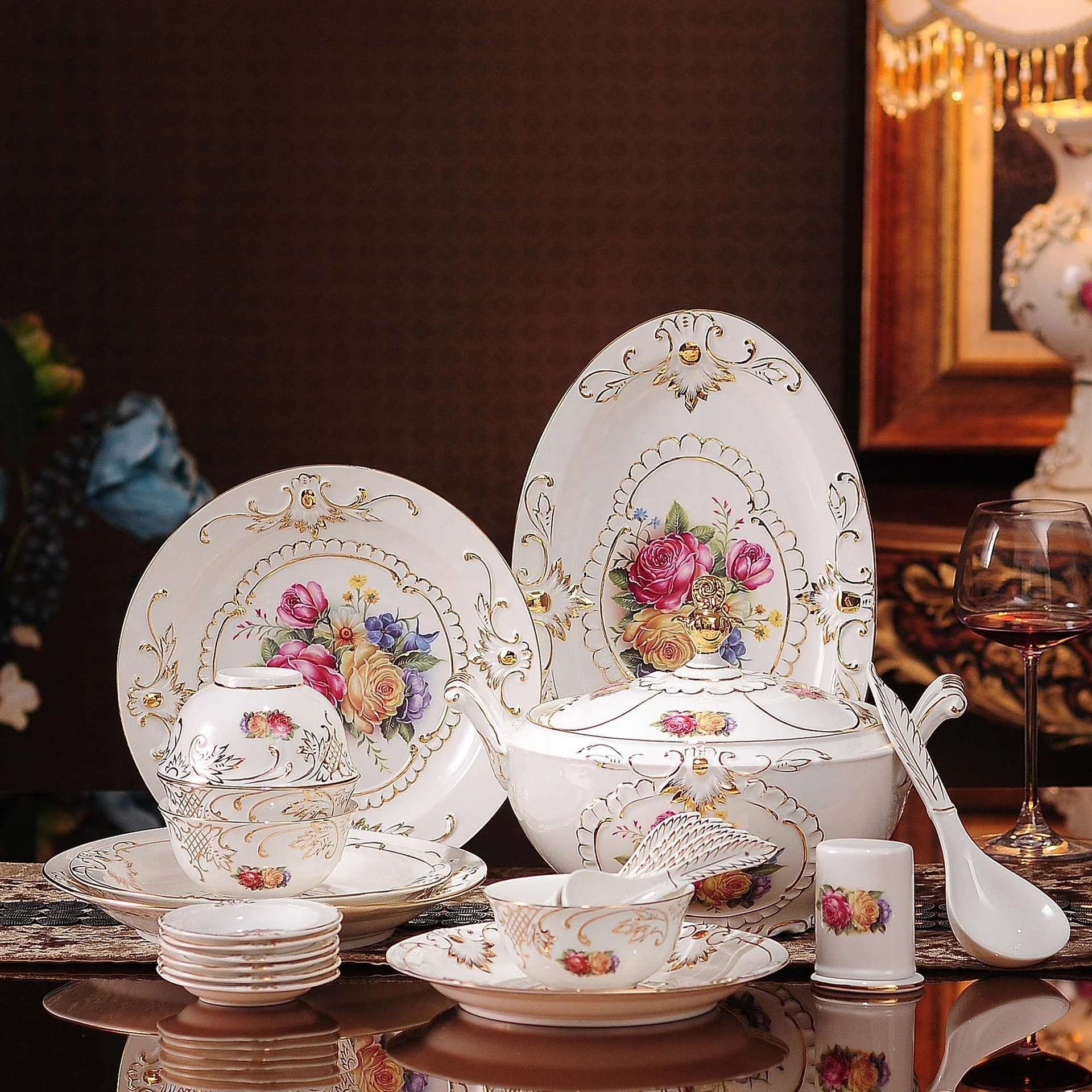 European-style tableware tea new bone China set for 6 people kitchen supplies  tableware set