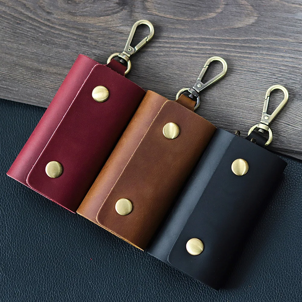 Key Case Wallet Holder Genuine Leather Mens Keychain Ring Pocket Car Fob Organizer Cover 6 Hooks Handmade Gift