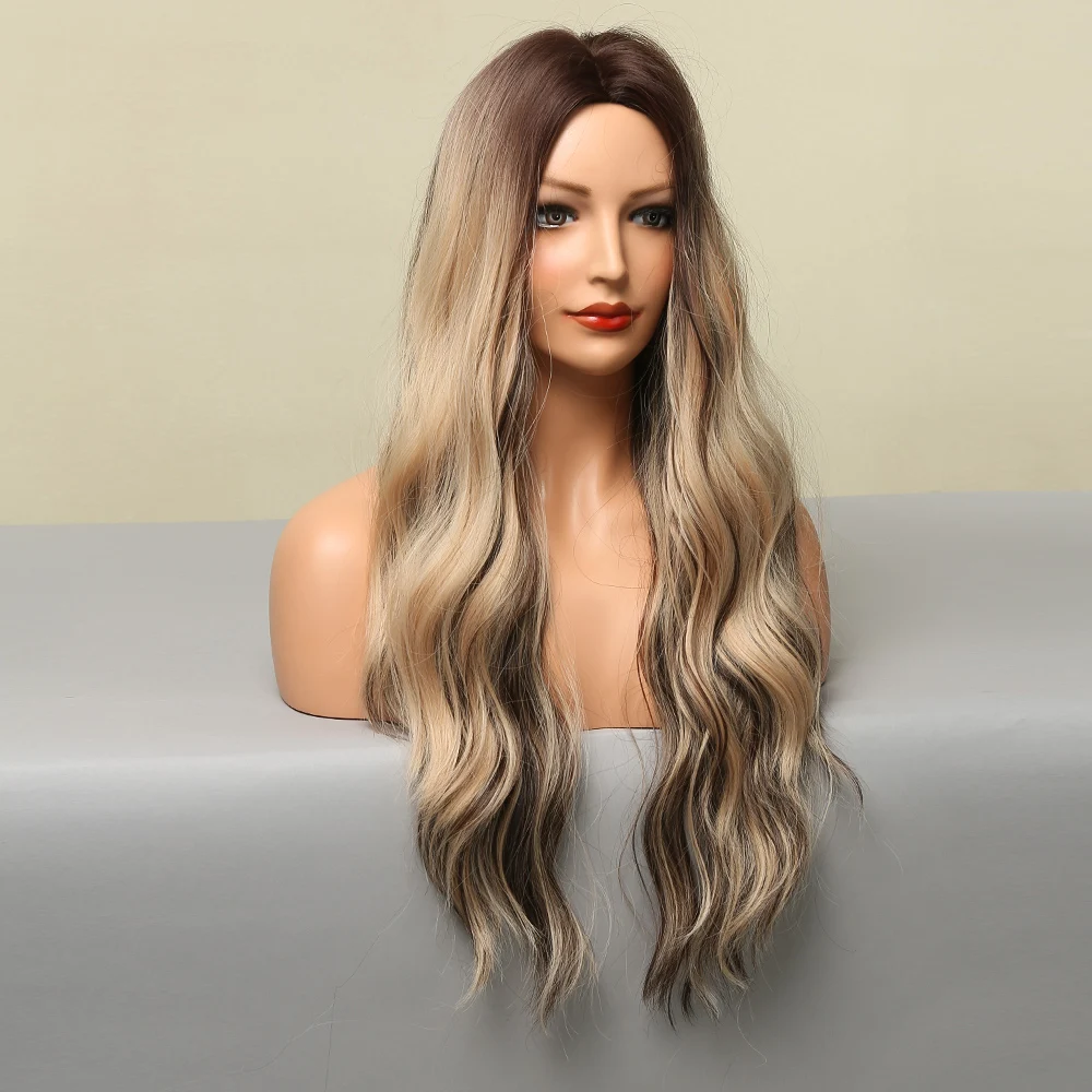 New Product Ideas 2022 Ombre Brown Highlight Party Curly Synthetic Fiber Hair Wigs for Women
