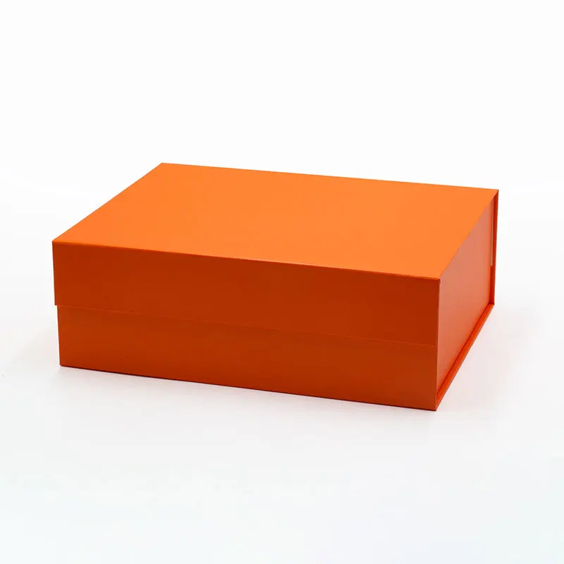 Luxury A4 deep size orange color handbag retail packaging box with magnetic lid