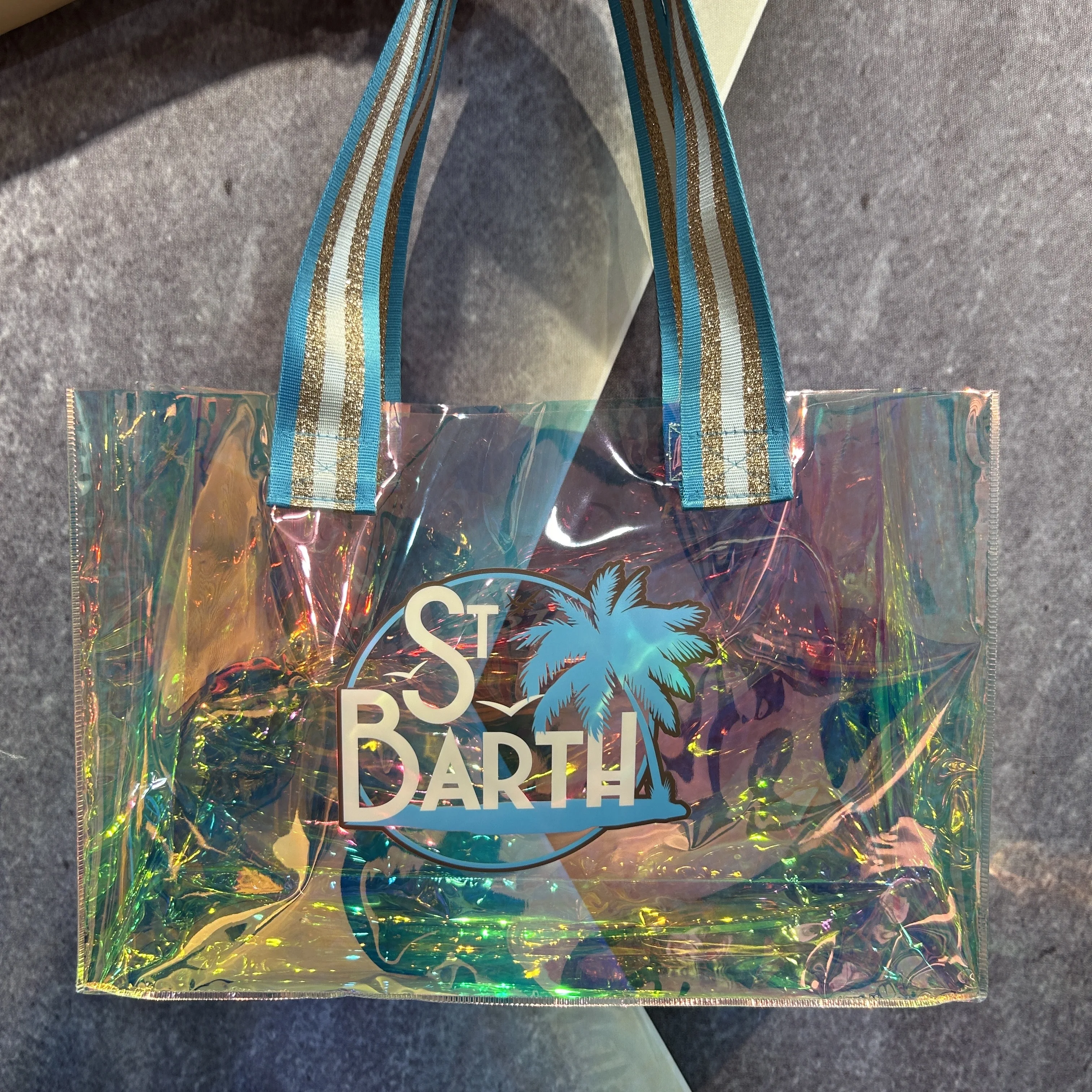 Custom Holographic Women Clear Tote Bag Waterproof PVC Bag Shopper Fashion Shoulder Shopping plastic bag